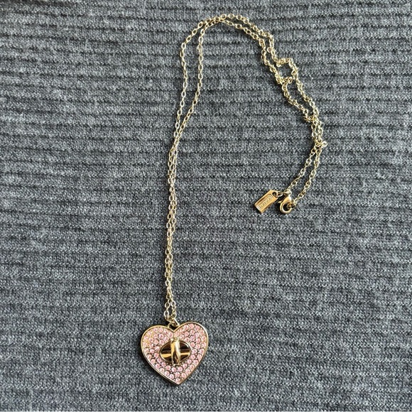 Y2K Coach Crystal Pink Heart Gold Chain Necklace - Picture 2 of 6
